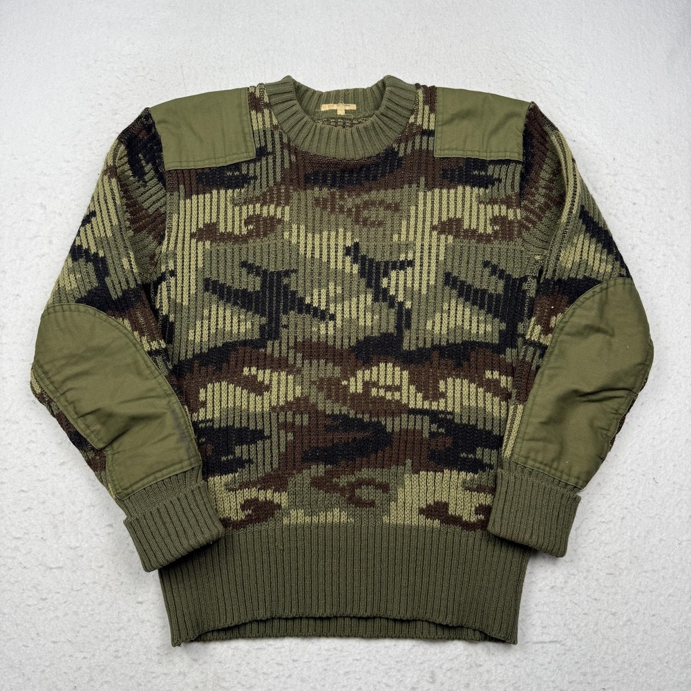 Vintage Commando Sweater Mens M Green Camo Military Elbow Patch Made England